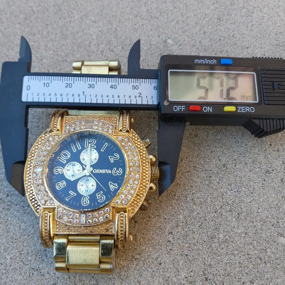 Mens GENEVA Oversized Wrist Watch Gold Rapper Bling Bling